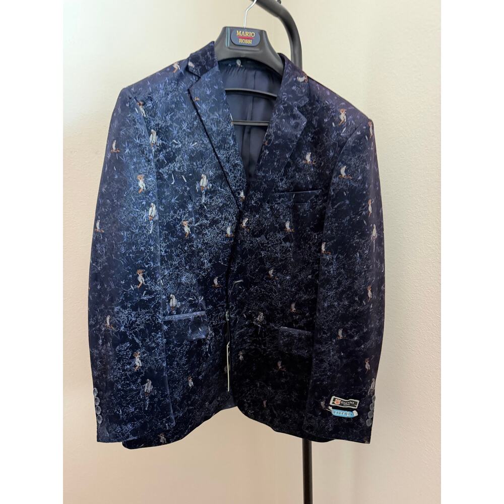 New Gianni blue velvet modern fit parrot blazer sz 38 S - Picture 2 of 7